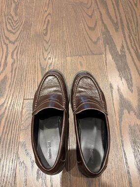 Massimo Dutti Dark Brown Leather Penny Loafers